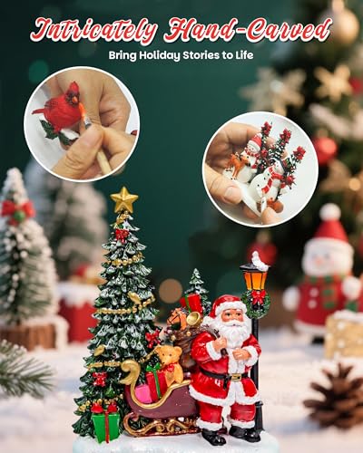 Sinofayar 9.65" Christmas Snow Globe Lantern with 8 Melodies, 6H Timer, Dual Power – Santa Gifts Pile 97