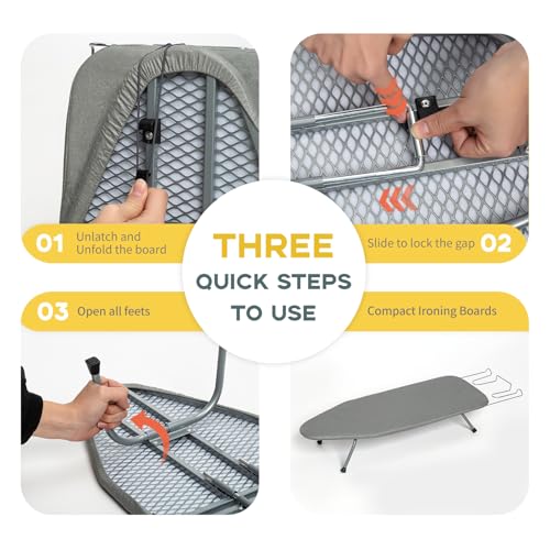 RAINHOL Gray Mini Tabletop Ironing Board 31"x12" Foldable with Iron Rest