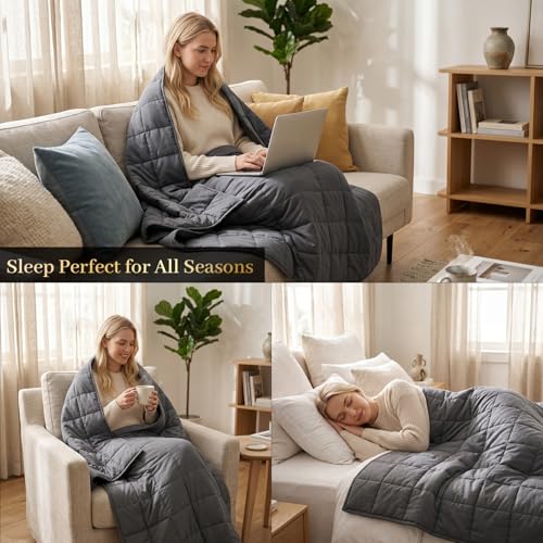 15lb Weighted Blanket for Adults - Breathable Cotton with Glass Beads