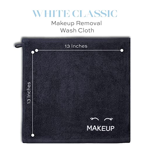 White Classic Bleach Safe Black Makeup Washcloths 6 Pack - 13x13 Cotton