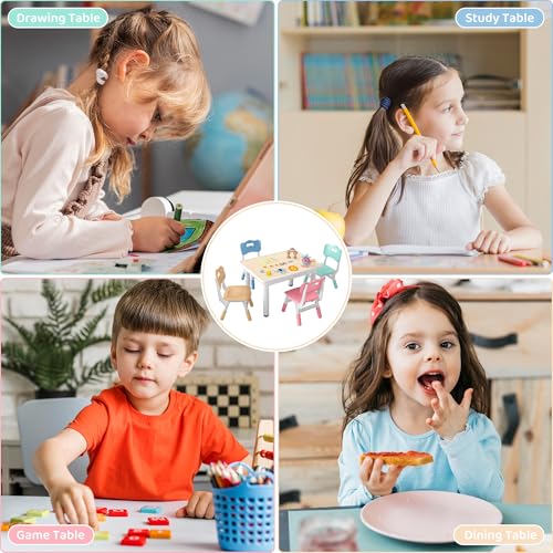 Adjustable Kids Table and 4 Chairs Set - Ergonomic Toddler Activity Furniture