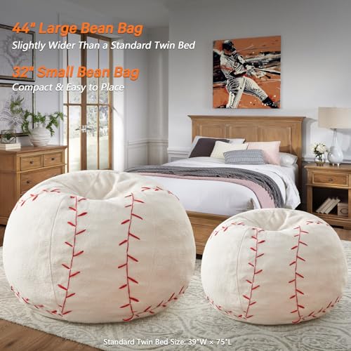 Oversized 44-Inch Baseball Bean Bag Chair with Plush Memory Foam Filler