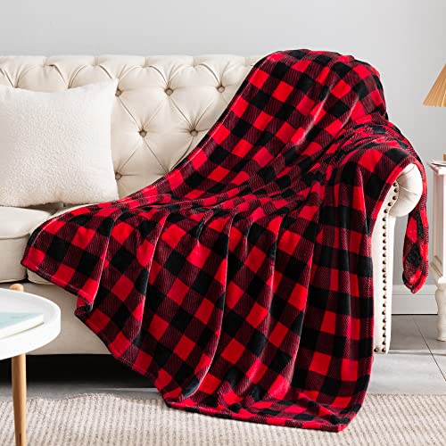 BEDELITE Red & Black Buffalo Plaid Twin Blanket - Christmas Fleece Throw 60x80