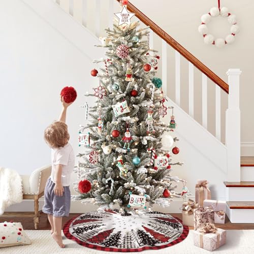48-Inch Red and Black Buffalo Plaid Christmas Tree Skirt - Holiday Mat