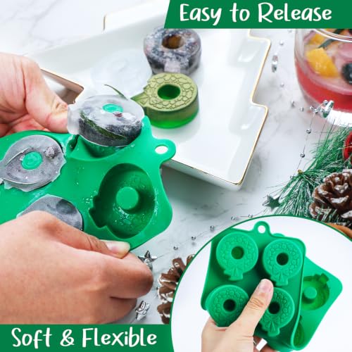 Webake Christmas Wreath Ice Cube Molds 2-Pack - Holiday Silicone Wreath Trays for Cocktails & Drinks