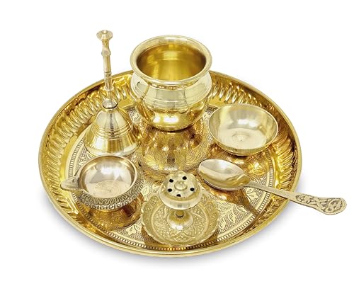 6-Inch Brass Pooja Thali Set with Ritual Accessories and Gift Box