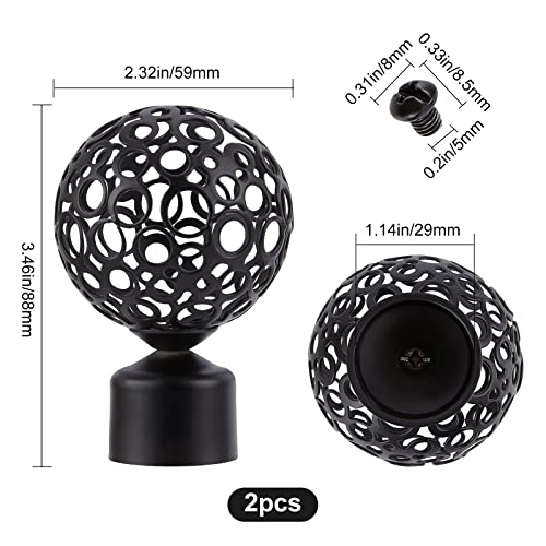 2pcs Decorative Curtain Rod Finials, 28mm Black Metal Ball Cage End Caps