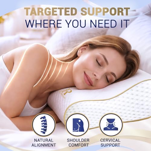 Memory Foam Cervical Pillow for Neck Support - Medium-Firm Queen Contour