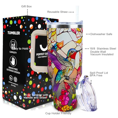 XAIVEZL Hummingbird Gifts 40 oz Tumbler with Handle, Straw & Leak Proof Lid – Unique Bird Design