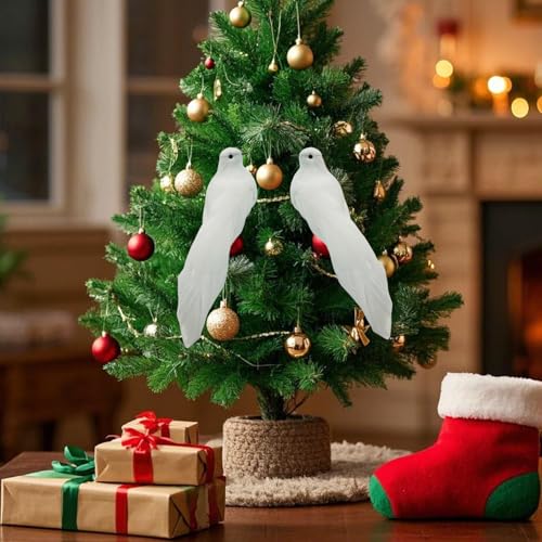 2PCS 5.5-Inch Artificial White Dove Bird Ornaments with Clips for Decor