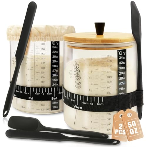 50oz Sourdough Starter Jar Kit Wide Mouth Glass Containers 2 Pack