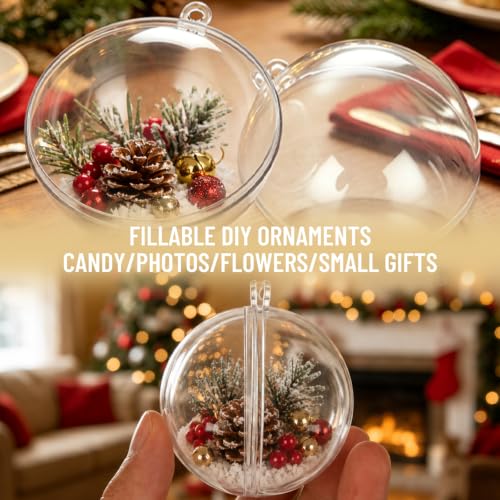 100 Pcs Clear Fillable Ornament Balls 80mm Plastic DIY Craft Ornaments