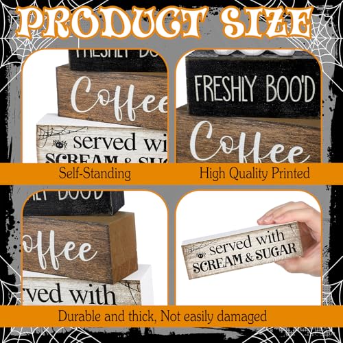 4-Piece Halloween Wooden Ghost Coffee Bar Decor Set - Rustic Tiered Tray Sign