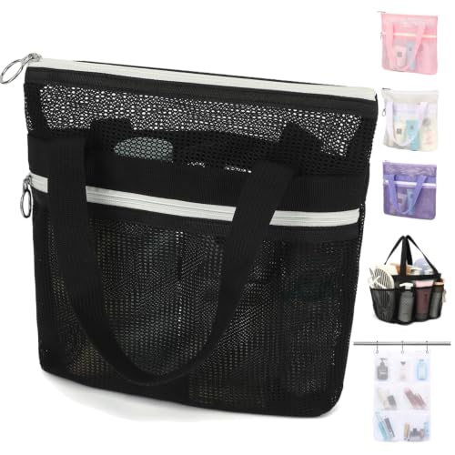 Mesh Shower Bag with Zipper Pockets and Dual Handles, Quick-Drying