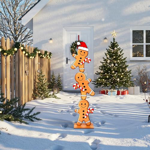 Large Outdoor Christmas Gingerbread Decorations - Set of 3, 59 Inches Tall