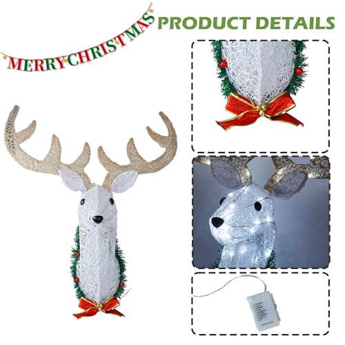 Hourleey 32-Inch Lighted Reindeer Wall Decoration with 8 Modes, Indoor & Outdoor Christmas Decor