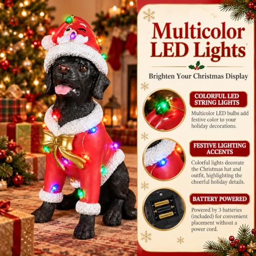 Lighted Labrador Christmas Statue - Brown Labrador with Santa Outfit, 18.11 Inch Holiday Decor