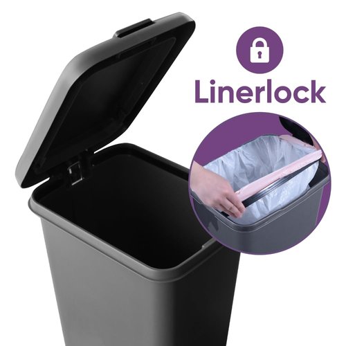 Superio 45L Slim Step & Push Trash Can with Wheels - Dual Opening, Space-Saving Design (17.52"x13.07"x22.24") - Gray