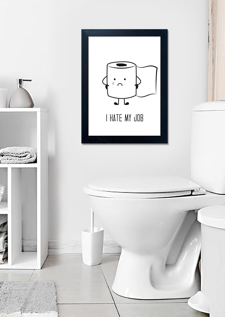Regine Switzerland Black and White Bathroom Wall Art - Humorous Toilet Paper Canvas Print | Framed Decor