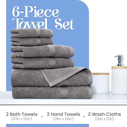 Utica Essential Grey 6-Piece Towel Set - Bath, Hand & Washcloths