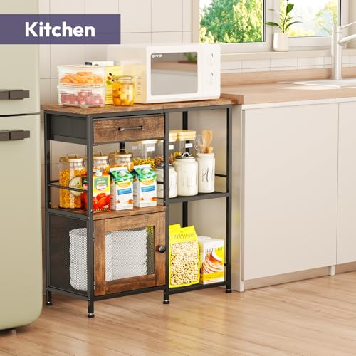 Farmhouse Coffee Bar Cabinet with Storage Drawers & See-Through Door