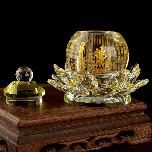 FENNYYAR Crystal Buddha Water Cup Lotus Ornament for Religious Offerings 12.5cm