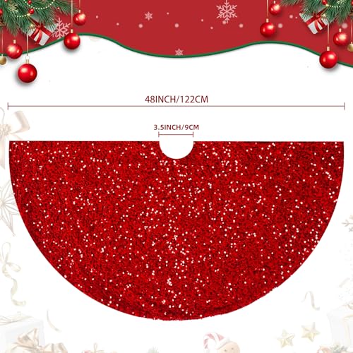 Red Sequin Christmas Tree Skirt 48 Inch - Sparkle Holiday Base Decor