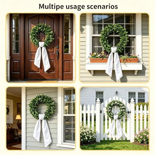 White Wreath Sash for Front Door 2 Pack Decorative Accessories