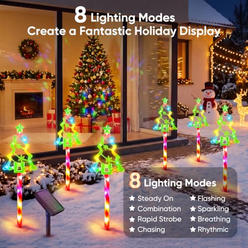 VELOGIX Solar Christmas Pathway Lights 6-Pack—Colorful Tree Candy Cane Stakes