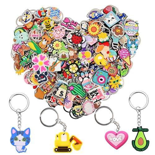 Bulk Keychain Assortment - 100/200 Piece Random Variety Pack for Party Favors