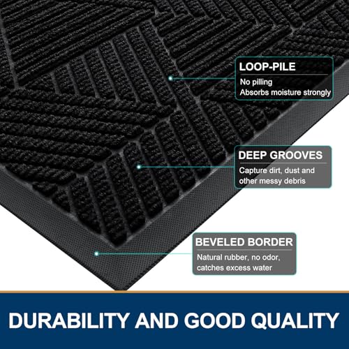 Heavy Duty Front Door Mat - Low Profile Non-Slip Entry Doormat (29.5" x 17")