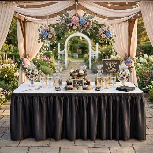 2 Pack Disposable Plastic Table Skirts, Black 29-inch x 14 ft
