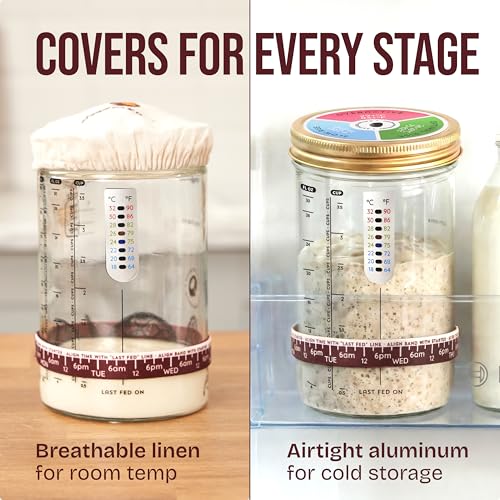 Sourdough Starter Jar Kit 34oz Wide Mouth Glass Crock with Dual Lids and Tools