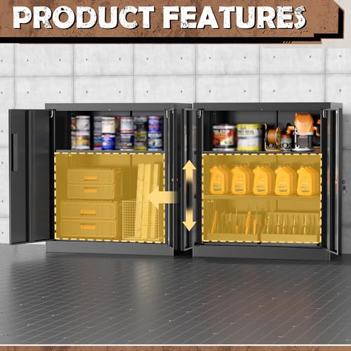 Lockable Metal Storage Cabinet, 2-Door Steel Utility Cabinet with Shelves