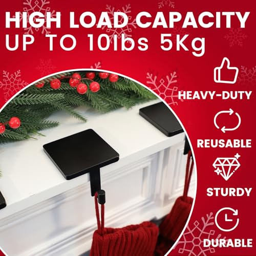 Heavy-Duty Cast Iron Christmas Stocking Holders - Set of 4 Black Mantel Hooks