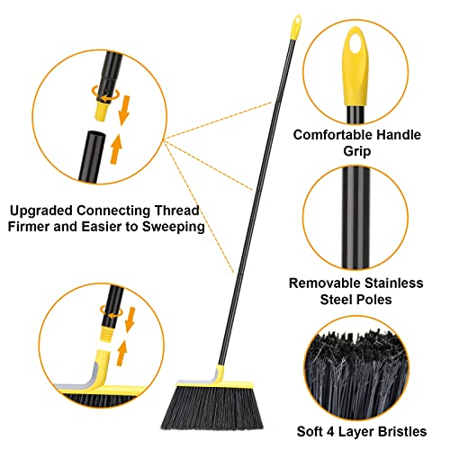 Heavy-Duty Commercial Outdoor Broom 4-Pack with 58" Long Handle & 14" Head