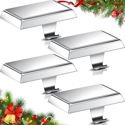 Silver Stainless Steel Christmas Stocking Holders for Mantel - Set of 2