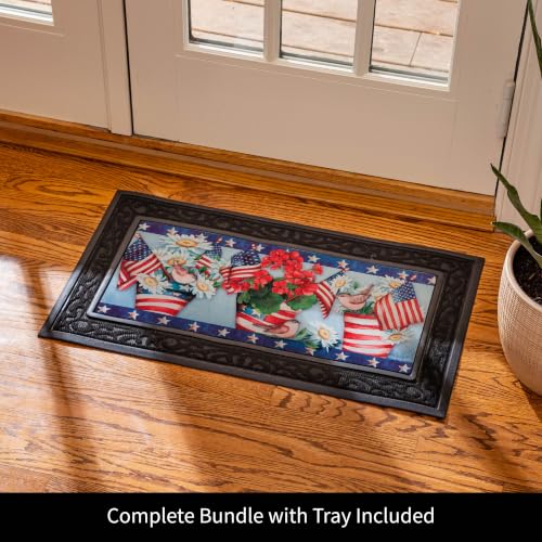 Evergreen Sassafras Spring Holiday Doormat Bundle & Tray Set - Interchangeable Indoor & Outdoor Welcome Mats, 30x18 Inch, Non-Slip