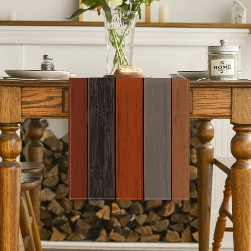 13x72 Inch Orange Grey Rustic Wood Texture Table Runner for Fall Kitchen Dining Home Party Decor