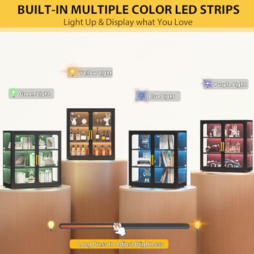 34-Inch Glass Display Cabinet with LED Lights and Adjustable Shelves