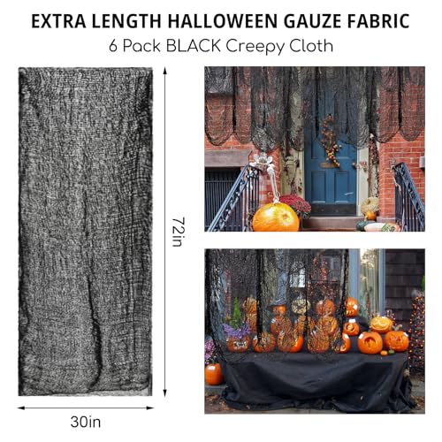 Black Halloween Creepy Cloth Decor - 6-Pack 72x30 Inch Spooky Gauze Fabric
