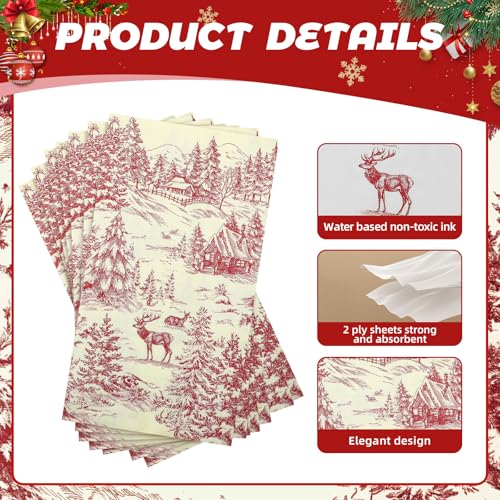 100 Pcs Christmas Red Toile Napkins Disposable Guest Hand Towels
