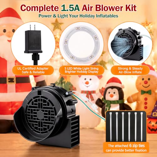 Saillong 2 Pack 1.5A Air Blower with 5 White LED Light Strings – 12V, 2.5A Adapter & 2m Cable (Variation: 1.5A / 5 White LED & 2.5A Adapter / 2)