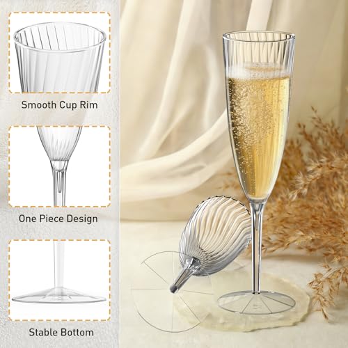 36 Pack Clear Plastic Champagne Flutes 6oz Disposable Glasses for Parties