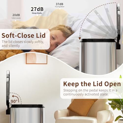 13 Gallon Stainless Steel Trash Can with Soft-Close Step Pedal