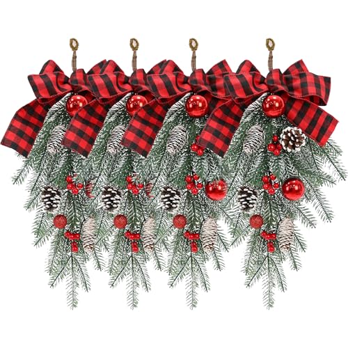 Artificial Christmas Teardrop Swag with Pine Cones and Red Berries