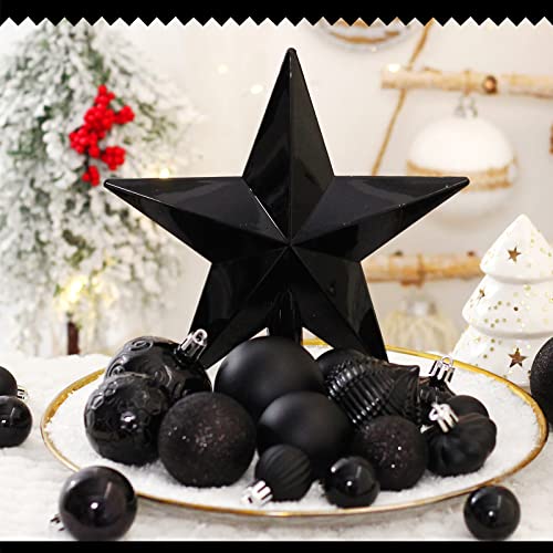 BSTDECOR 52-Pack Black Christmas Tree Ornaments with Star Topper - Shatterproof Holiday Decor