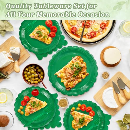 Mulbozy 100 Pcs Green Plastic Plates,Green Disposable Plates Set for