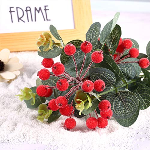 Artificial Holly Berries Stems 400 Pcs - Red & Dark Red Frosted Xmas Decor