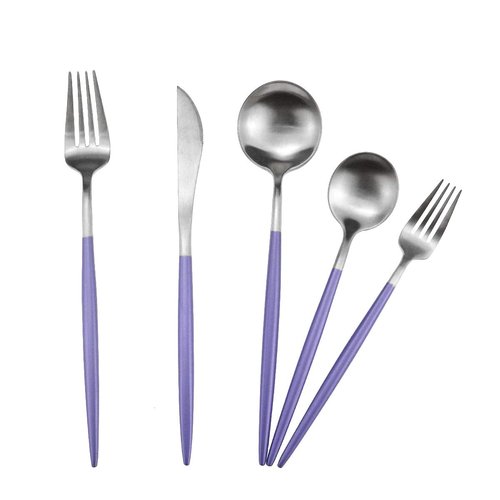 Gugrida Luxury Flatware, Royal 20 Piece Matte Purple Handle 18/10 Stainless Steel Tableware Sets for 4 Including Forks Spoons Knives, Camping Silverware Travel Utensils Set Cutlery (Purple Silver)